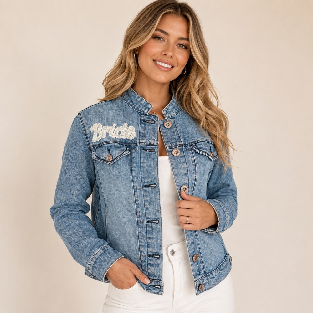 Levi Strauss Signature Bride Denim Jacket Blue Medium Wash Sz Large Bachelorette